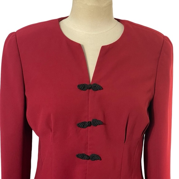 Zoey Women’s Red With Black Frog Toggle Closure Dressy Blazer Jacket Sz 10 - Picture 2 of 10